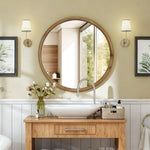 Natural Wooden Circle Mid-Century Modern Decorative Mirror