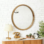 Natural Wooden Circle Mid-Century Modern Decorative Mirror