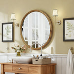 Natural Wooden Circle Mid-Century Modern Decorative Mirror